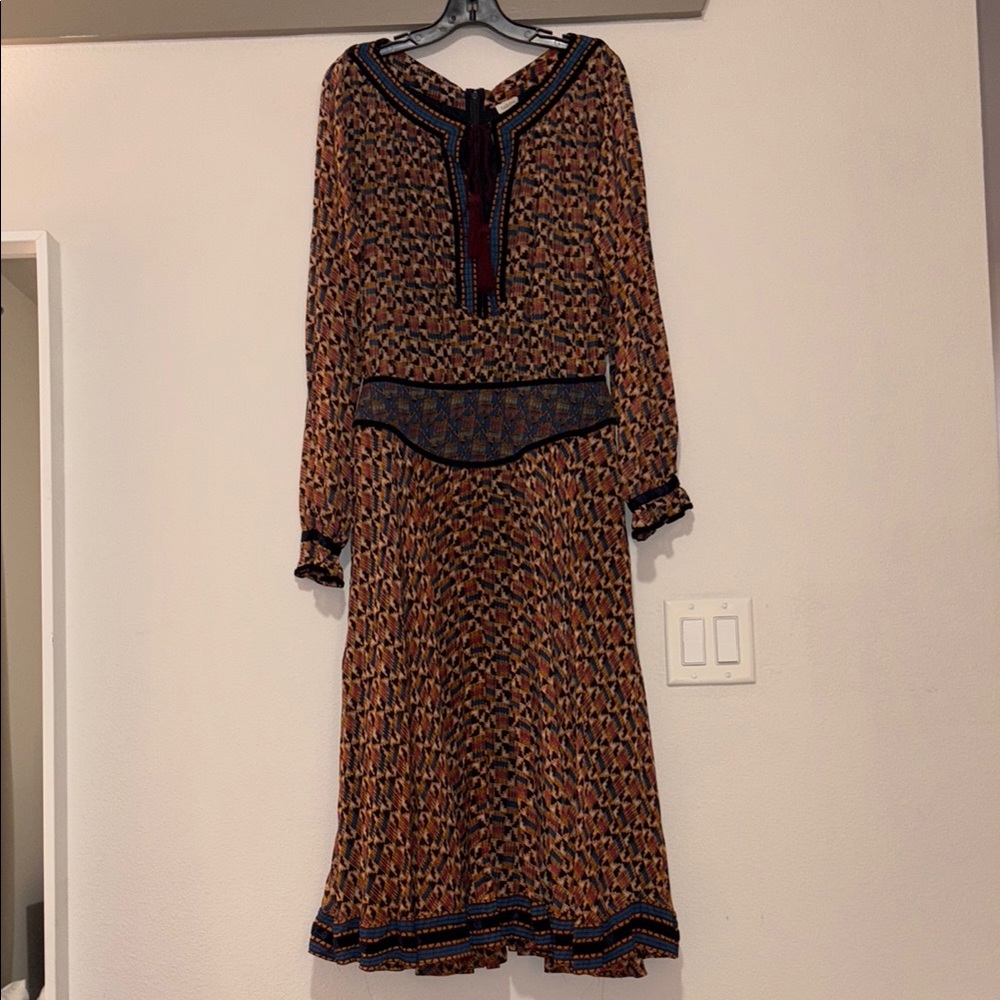 Talitha Rosa Banded Waist Georgette Midi Dress 100% Silk SZ S EUC